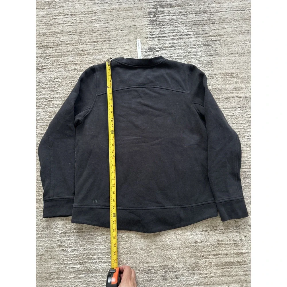 Lululemon Pullover Women Black Sz 8 Fleece Be True Crewneck Side Zips Quilt Patt